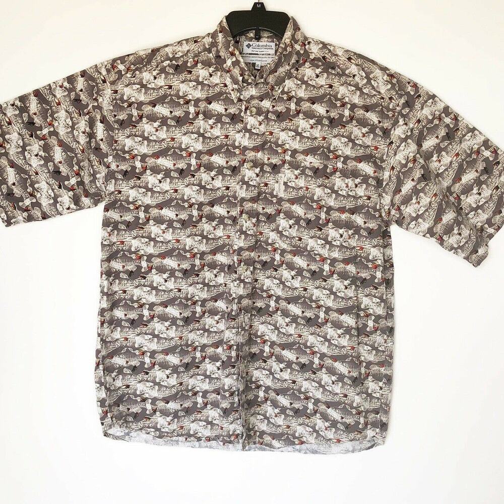 Columbia Mens Button Front Shirt Fly Fishing XL Short Sleeve 100% Cotton